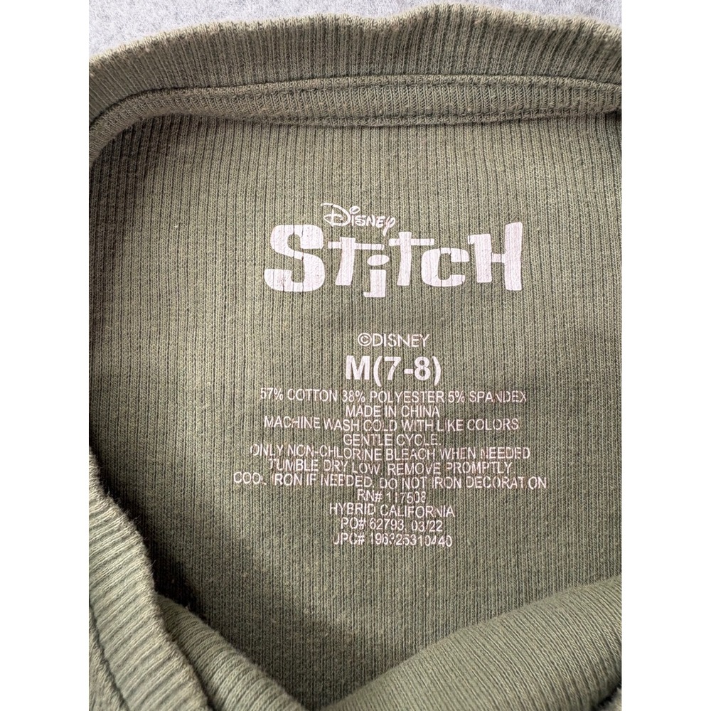Disney Stitch Angel Ohana Means Family Ribbed Crop Top Girls Medium 7-8 Green - Picture 2 of 5